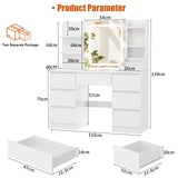 Dressing Table with Large Lighted Mirror, 7 Drawers, 4 Shelves & 3 Open Compartments, Modern White Vanity Desk