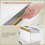 Dressing Table with Mirror & LED Lights, 8 Drawers, Makeup Vanity Desk, White-Gold