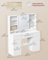 Dressing Table with LED Mirror & 10x Magnifying Mirror, 9 Drawers, Power Outlets, Cloud White