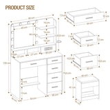 Dressing Table with Mirror & 3-Color LED Lights, 6 Storage Areas, Stool, White