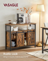 Sideboard with 2 Sliding Barn Doors, Adjustable Shelves, Kitchen & Living Room Cabinet, Rustic Brown & Black