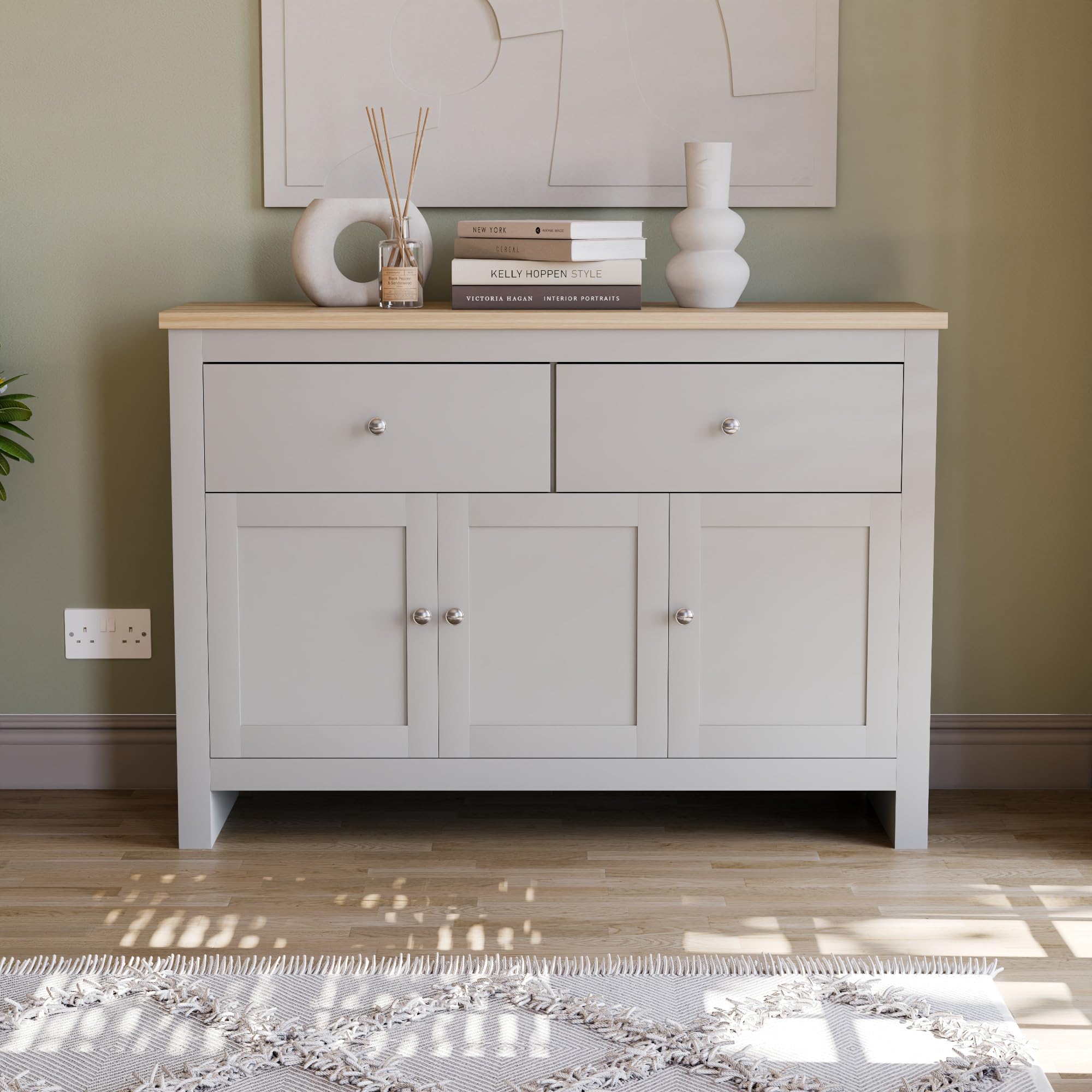 Arlington Sideboard, Buffet Table and Cupboard Cabinet, Grey & Oak