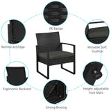 3 Piece Rattan Garden Bistro Set with Cushioned Chairs & Glass Table Black Grey