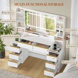 Dressing Table with Mirror & LED Lights, 8 Drawers, Makeup Vanity Desk, White-Gold