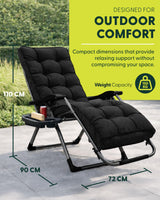 Extra Wide Zero Gravity Reclining Garden Chair with Cushion & Cup Holder Black
