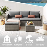 5 Piece Rattan Garden Furniture Set with Ottoman & Glass Coffee Table Grey