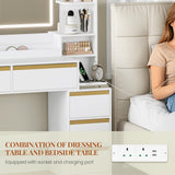 Dressing Table with Mirror & LED Lights, 8 Drawers, Makeup Vanity Desk, White-Gold