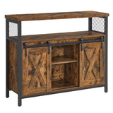 Sideboard with 2 Sliding Barn Doors, Adjustable Shelves, Kitchen & Living Room Cabinet, Rustic Brown & Black
