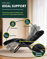 Extra Wide Zero Gravity Reclining Garden Chair with Cushion & Cup Holder Black