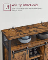 Sideboard with 2 Sliding Barn Doors, Adjustable Shelves, Kitchen & Living Room Cabinet, Rustic Brown & Black