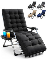 Extra Wide Zero Gravity Reclining Garden Chair with Cushion & Cup Holder Black
