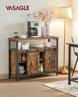 Sideboard with 2 Sliding Barn Doors, Adjustable Shelves, Kitchen & Living Room Cabinet, Rustic Brown & Black