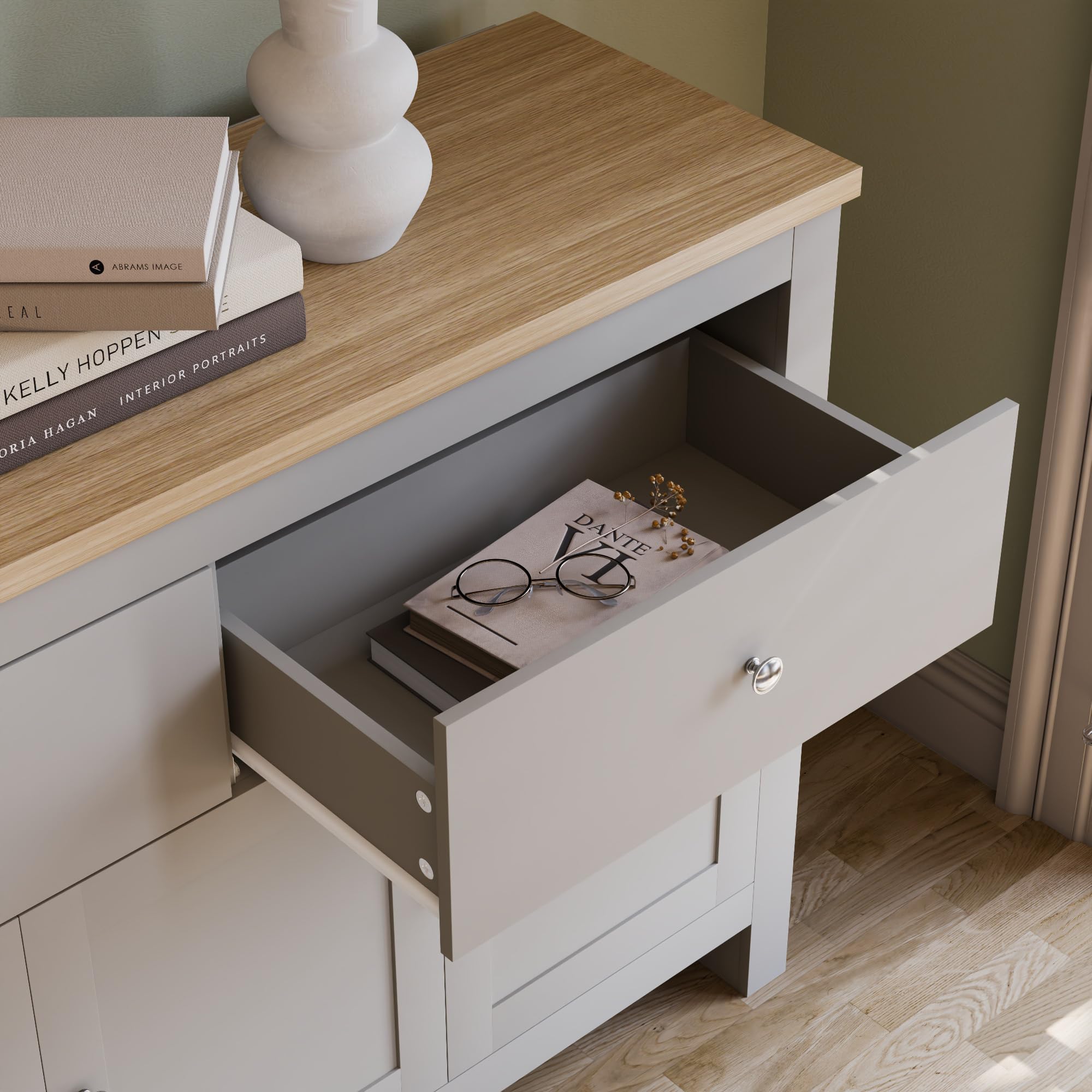 Arlington Sideboard, Buffet Table and Cupboard Cabinet, Grey & Oak