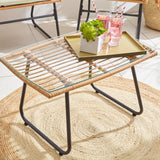 4 Piece Rattan Garden Furniture Set with Sofa, Chairs & Glass Coffee Table Natural