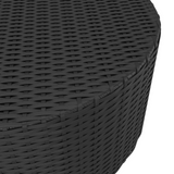 Round Black Outdoor Tea Table, PE Rattan and Steel, 68 × 30 cm