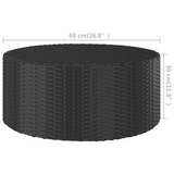 Round Black Outdoor Tea Table, PE Rattan and Steel, 68 × 30 cm